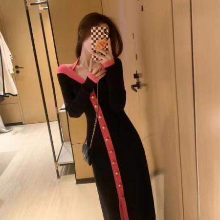 FA38841# 小香风针织连衣裙女秋冬新款高级感修身显瘦长款针织裙子女 服裝批發女裝批發服飾貨源