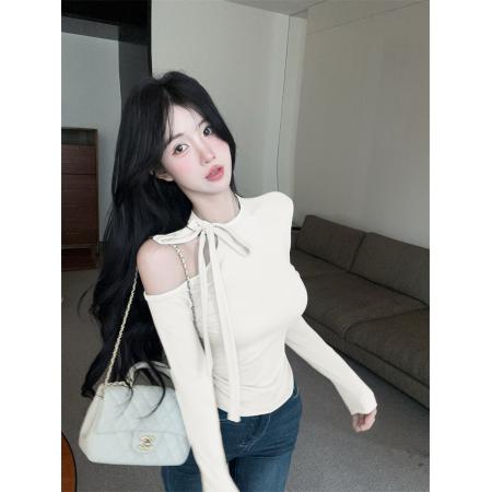FA38867# 新款系蝴蝶结时尚百搭洋气显瘦高档内搭打底衫女上衣 服裝批發女裝批發服飾貨源