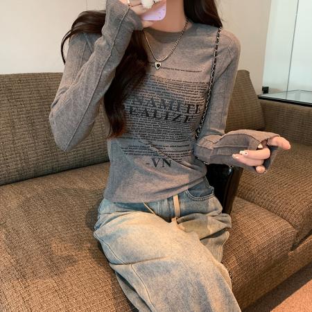 FA38873# 秋季新款简约打底衫内搭上衣高级设计感小众长袖t恤 服裝批發女裝批發服飾貨源
