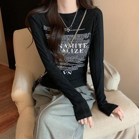 FA38873# 秋季新款简约打底衫内搭上衣高级设计感小众长袖t恤 服裝批發女裝批發服飾貨源