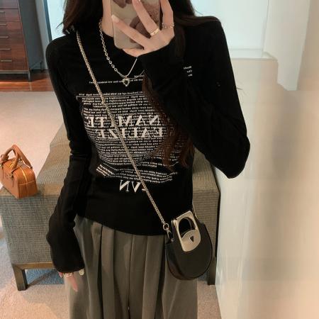 FA38873# 秋季新款简约打底衫内搭上衣高级设计感小众长袖t恤 服裝批發女裝批發服飾貨源