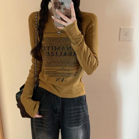 FA38873# 秋季新款简约打底衫内搭上衣高级设计感小众长袖t恤 服裝批發女裝批發服飾貨源
