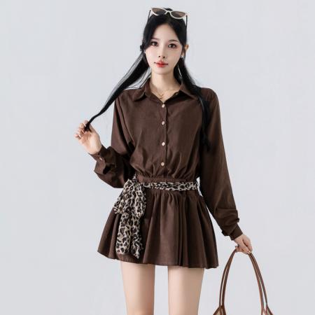 FA38878# 秋季女装美式复古豹纹休闲宽松显瘦上衣裤子套装 服裝批發女裝批發服飾貨源