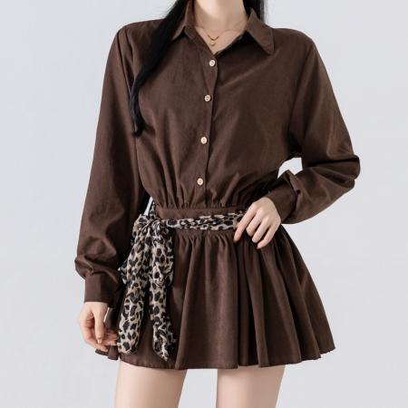 FA38878# 秋季女装美式复古豹纹休闲宽松显瘦上衣裤子套装 服裝批發女裝批發服飾貨源