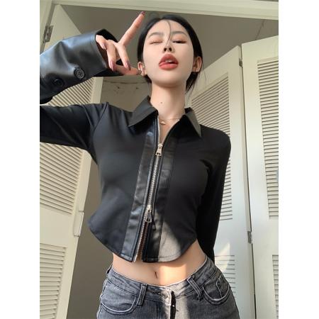 FA38881# 纯欲辣妹短款上衣女设计感小众秋冬独特别致高级衬衫打底小衫内搭 服裝批發女裝批發服飾貨源