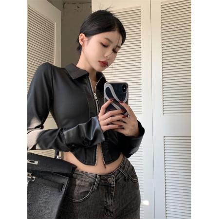 FA38881# 纯欲辣妹短款上衣女设计感小众秋冬独特别致高级衬衫打底小衫内搭 服裝批發女裝批發服飾貨源
