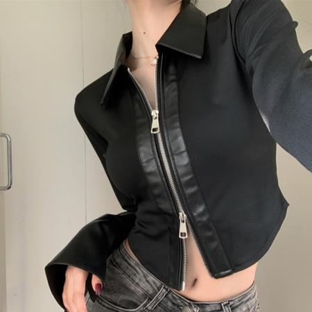 FA38881# 纯欲辣妹短款上衣女设计感小众秋冬独特别致高级衬衫打底小衫内搭 服裝批發女裝批發服飾貨源