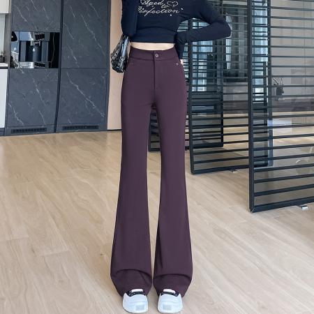 秋冬网红韩女高腰裤女拖地裤气质韩版阔腿裤女微喇叭裤子潮 服裝批發女裝批發服飾貨源