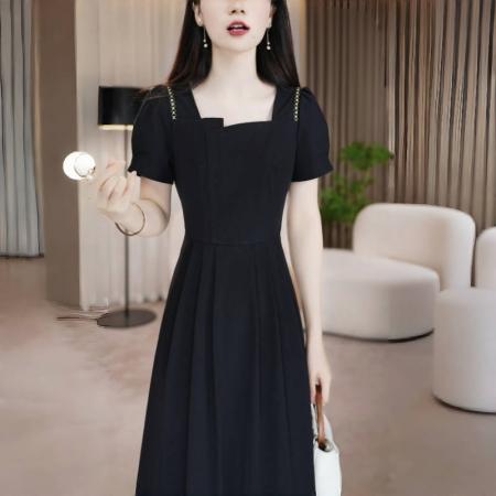 FA38901# 连衣裙女夏季新款气质收腰长款裙修身时尚高档法式赫本黑色裙 服裝批發女裝批發服飾貨源