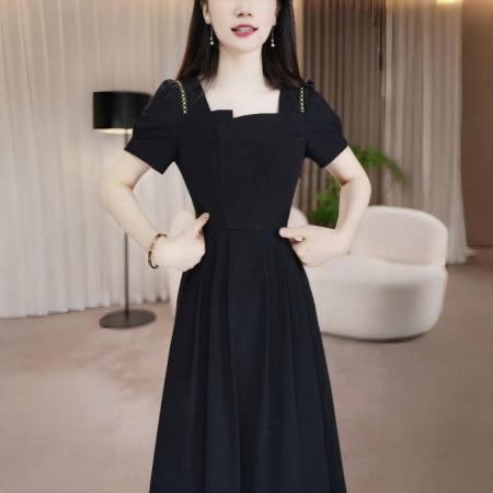 FA38901# 连衣裙女夏季新款气质收腰长款裙修身时尚高档法式赫本黑色裙 服裝批發女裝批發服飾貨源