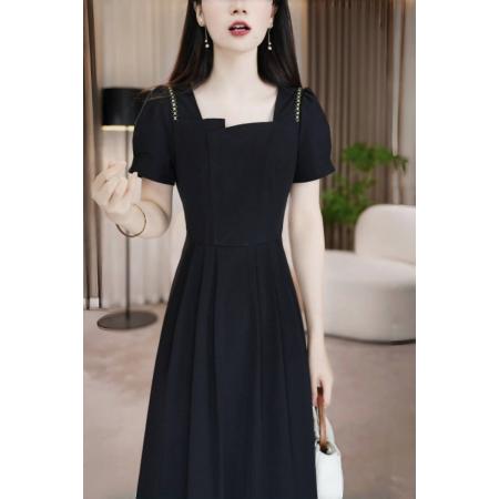 FA38901# 连衣裙女夏季新款气质收腰长款裙修身时尚高档法式赫本黑色裙 服裝批發女裝批發服飾貨源