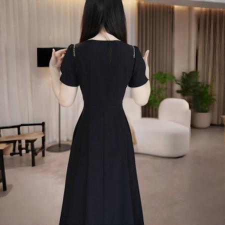 FA38901# 连衣裙女夏季新款气质收腰长款裙修身时尚高档法式赫本黑色裙 服裝批發女裝批發服飾貨源