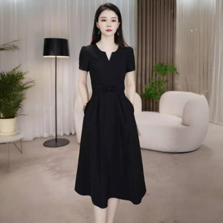FA38902# 连衣裙显瘦气质小黑裙黑色法式收腰裙子连衣裙显瘦气质小黑裙黑色 服裝批發女裝批發服飾貨源
