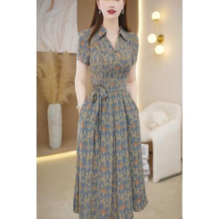 FA38906# 夏季新款碎花时尚连衣裙女气质印花遮肉显瘦中长款裙 服裝批發女裝批發服飾貨源