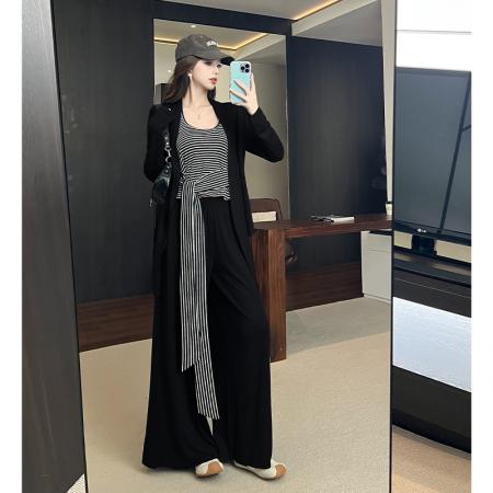 FA38926# 高级感时尚条纹三件套秋季新款条纹上衣+高腰大阔腿裤女 服裝批發女裝批發服飾貨源