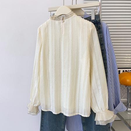 FA38944# 挂拍秋季新款大码女装长袖衬衫女胖mm宽松百搭蕾丝上衣 服裝批發女裝批發服飾貨源