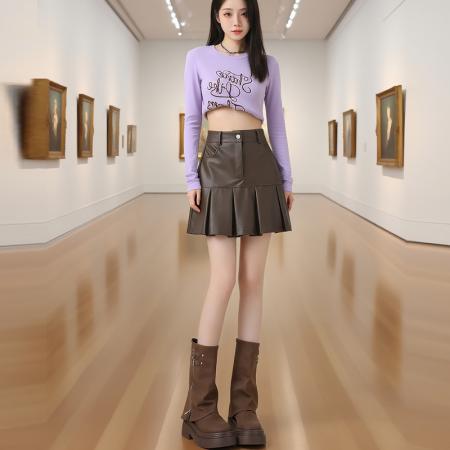 FA38951# 复古辣妹PU皮短裙秋冬百搭防走光百褶小皮裙女 服裝批發女裝批發服飾貨源