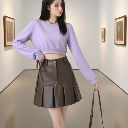 FA38951# 复古辣妹PU皮短裙秋冬百搭防走光百褶小皮裙女 服裝批發女裝批發服飾貨源