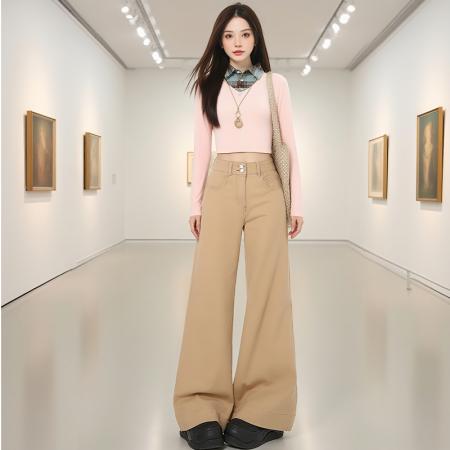 秋冬热卖新款美式复古牛仔裤女高腰宽松不贴腿微喇阔腿裤 服裝批發女裝批發服飾貨源