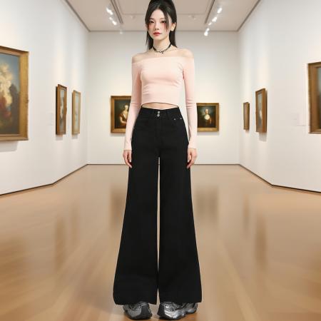 FA38952# 秋冬热卖新款美式复古牛仔裤女高腰宽松不贴腿微喇阔腿裤 服裝批發女裝批發服飾貨源