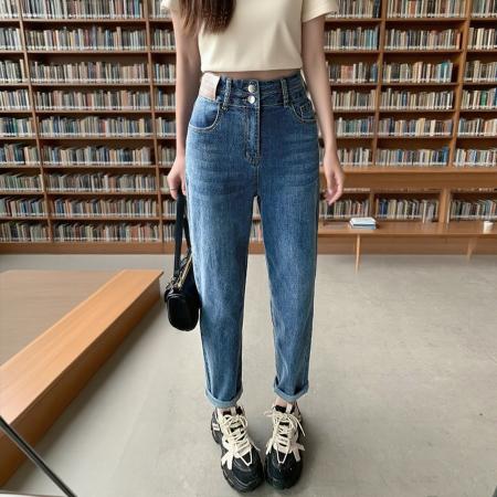 FA38953# 秋季新款热卖复古蓝哈伦牛仔裤女双扣高腰宽松百搭老爹裤 服裝批發女裝批發服飾貨源
