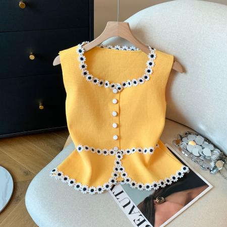 无袖背心针织衫女装上衣新款方口领百搭 服裝批發女裝批發服飾貨源