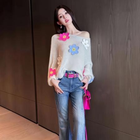 FA38987# 早秋款时尚气质长袖慵懒风针织衫设计感女装新款 服裝批發女裝批發服飾貨源