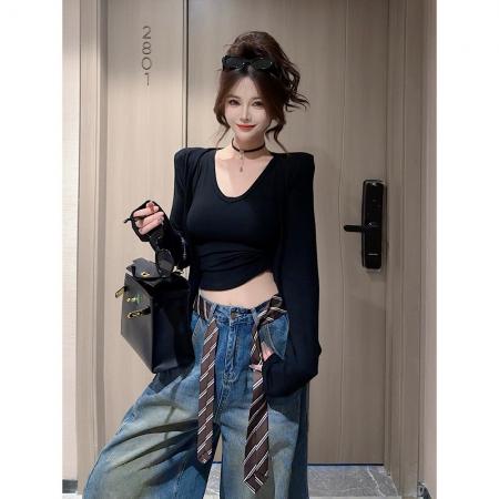 FA38991# 早秋新品时尚百搭显瘦辣妹两件套上衣女 服裝批發女裝批發服飾貨源