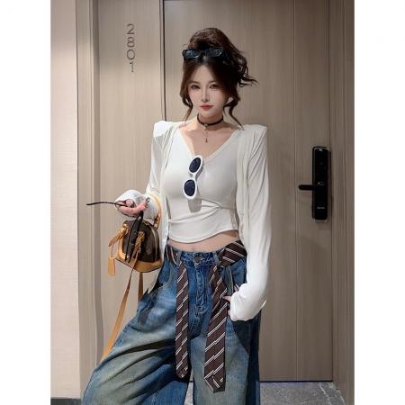 FA38991# 早秋新品时尚百搭显瘦辣妹两件套上衣女 服裝批發女裝批發服飾貨源
