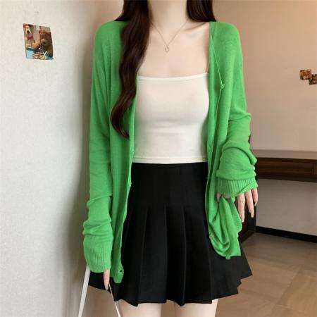 胖MM秋季新款V领防晒开衫长袖针织衫法式复古红色毛衣女 服裝批發女裝批發服飾貨源