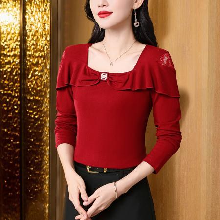秋季新款时尚蝴蝶结蕾丝露肩针织女休闲百搭气质上衣 服裝批發女裝批發服飾貨源