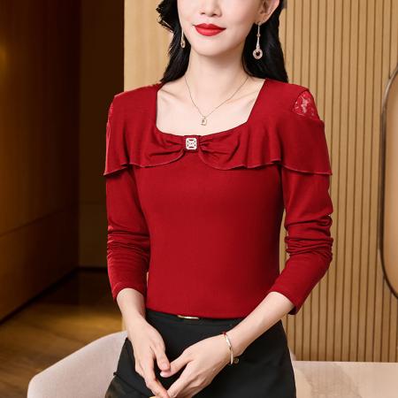 FA39002# 秋季新款时尚蝴蝶结蕾丝露肩针织女休闲百搭气质上衣 服裝批發女裝批發服飾貨源