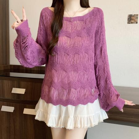FA39018# 早秋季新款高级褶皱设计感长袖上衣女显瘦独特超好看针织衫 服裝批發女裝批發服飾貨源