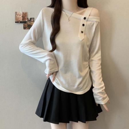 FA39031# 秋季新款漏肩个性收腰百搭毛衣针织衫女大码显瘦单上衣 服裝批發女裝批發服飾貨源
