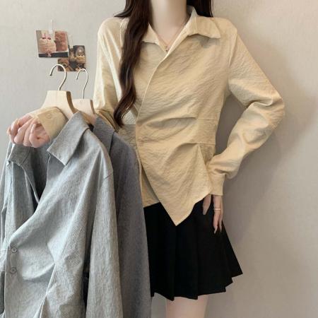 FA39035# 秋季新款衬衫领简约条纹百搭衬衣女大码显瘦遮肉单上衣 服裝批發女裝批發服飾貨源