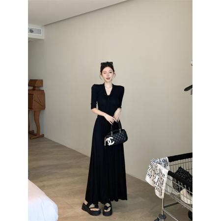 FA39041# 纯欲风V领飘带秋季新款中长袖显瘦气质T恤半身裙两件套 服裝批發女裝批發服飾貨源