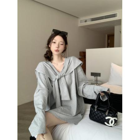 FA39042# 秋季新款宽松舒适休闲百搭显瘦长袖T恤配披肩两件套 服裝批發女裝批發服飾貨源