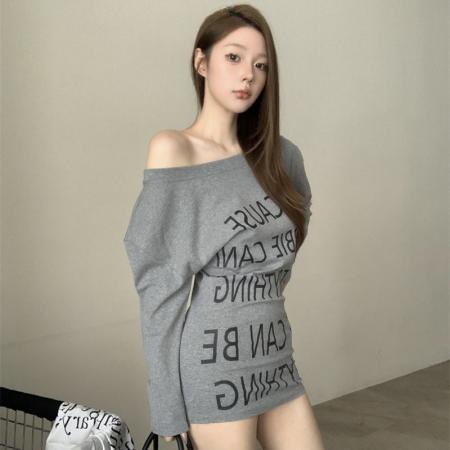 FA39043# 早秋新款美式小众设计感字母印花包臀裙T恤短裙连衣裙 服裝批發女裝批發服飾貨源