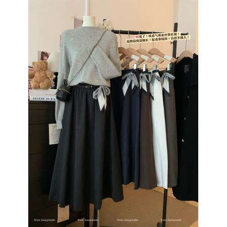 FA39047# 新品首发韩系简约设计感配丝巾腰带半身裙女秋季显瘦A字长裙 服裝批發女裝批發服飾貨源