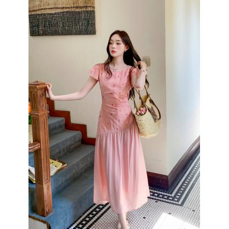 FA39052# 新款夏季法式显瘦梨型身材糖果粉显白减龄连衣裙女 服裝批發女裝批發服飾貨源