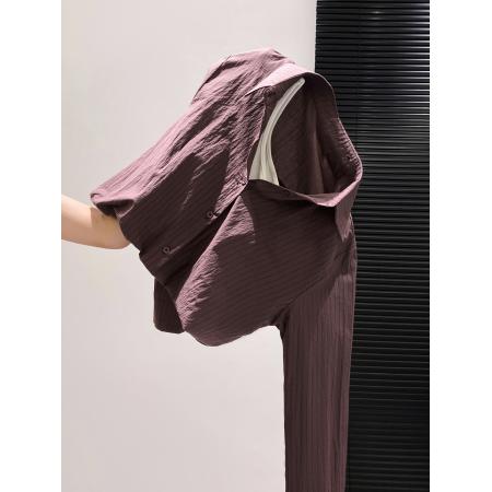 FA39061# 假两件条纹长袖叠穿衬衫女秋季新款宽松显瘦气质衬衣短款上衣 服裝批發女裝批發服飾貨源