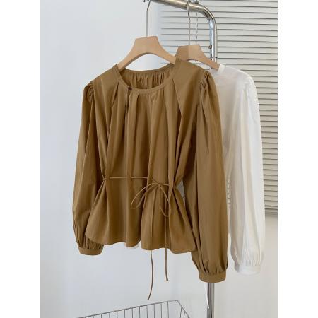 FA39076# 大码女装长袖衬衫女秋季新款抽绳设计感百搭显瘦上衣 服裝批發女裝批發服飾貨源