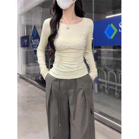 FA39121# 秋季新款显瘦慵懒松弛感上衣超火超好看洋气减龄修身T恤 服裝批發女裝批發服飾貨源
