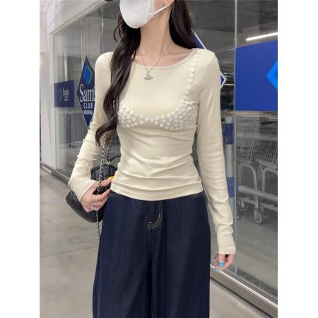 FA39121# 秋季新款显瘦慵懒松弛感上衣超火超好看洋气减龄修身T恤 服裝批發女裝批發服飾貨源