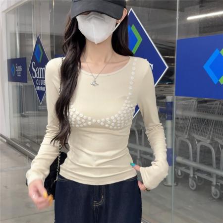 FA39121# 秋季新款显瘦慵懒松弛感上衣超火超好看洋气减龄修身T恤 服裝批發女裝批發服飾貨源