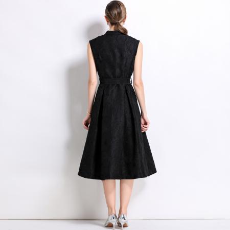 FA39132# 高级感优雅气质提花连衣裙女收腰显瘦大摆中长裙配腰带 服裝批發女裝批發服飾貨源