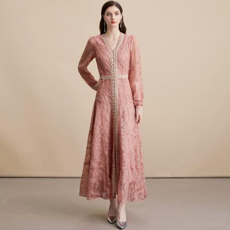 FA39146# 法式高级感气质名媛风连衣裙优雅收腰显瘦长款裙子 服裝批發女裝批發服飾貨源