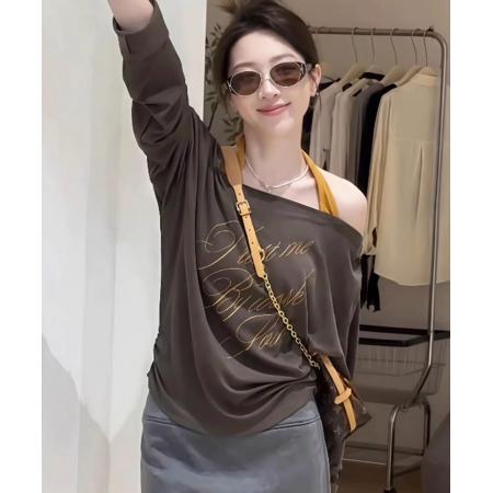 FA39164# 韩系早秋穿搭假两件露肩t恤女新款爆款独特漂亮超好看上衣 服裝批發女裝批發服飾貨源