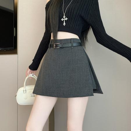 FA39176# 高腰西装不规则开叉半身裙短裙A字裙裤高级灰色裤裙 服裝批發女裝批發服飾貨源