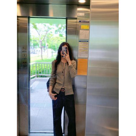 FA39196# 解构主义门襟格纹扭结包边收腰显瘦针织打底衫长袖上衣 服裝批發女裝批發服飾貨源